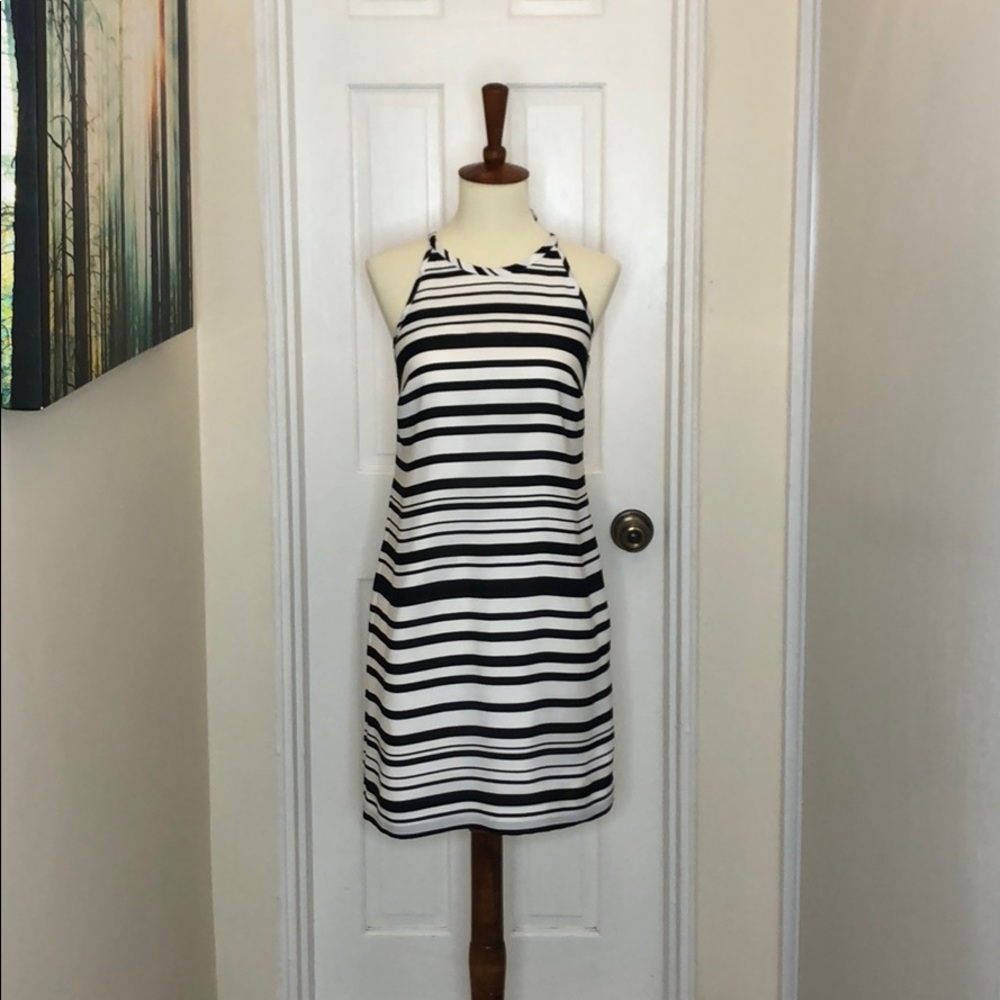 Banana Republic Black & White striped silk dress